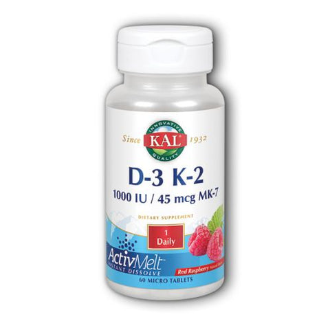 Kal, D-3 K-2 ActivMelt, 1,000 IU, Red Raspberry 60 Tabs
