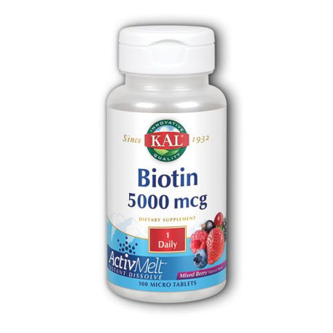 Kal, Biotin ActivMelt, 5,000 mcg, 100 Tabs