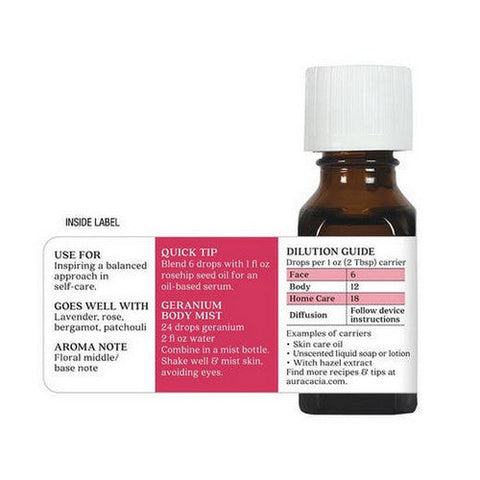 Aura Cacia, Essential Oil Geranium, (pelargonium graveolens) 0.5 Fl Oz