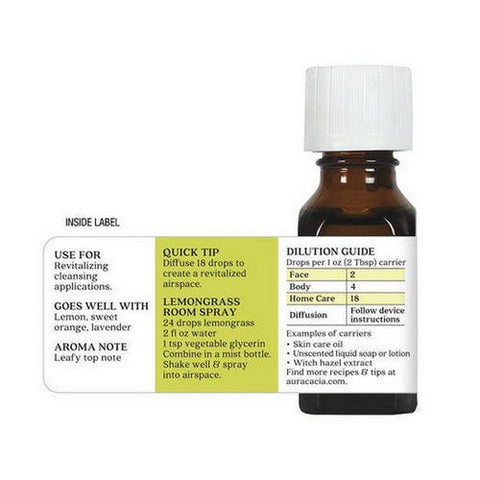 Aura Cacia, Essential Oil Lemongrass, (cymbopagon citratus) 0.5 Fl Oz