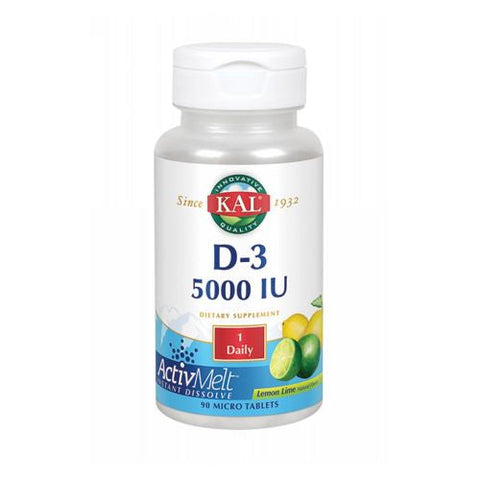 Kal, Ultra D-3 5000 IU ActivMelt Vegetarian, LemonLime 90 Count