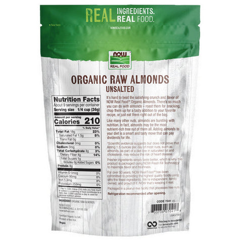 Now Foods, Organic Raw Almonds Unsalted, 12 Oz