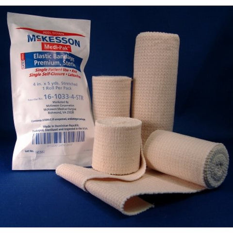 McKesson, Elastic Bandage 4 Inch X 5 Yard Single Hook and Loop Closure Tan 16-1033-4-STR, Count of 1