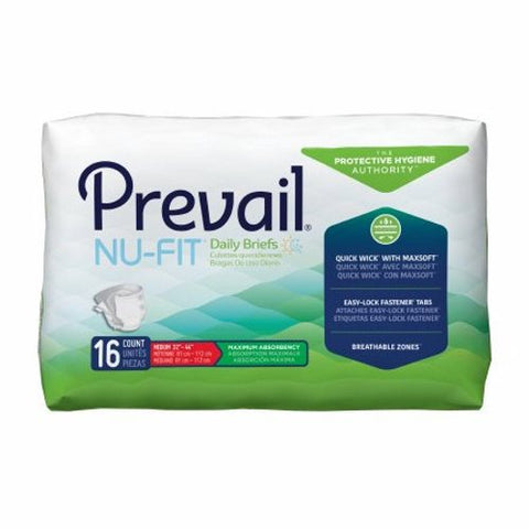 First Quality, Unisex Adult Incontinence Brief Prevail Nu-Fit Tab Closure Medium Disposable Heavy Absorbency, 1 Pack