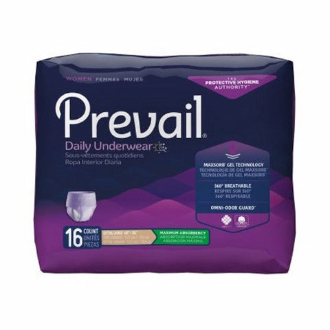 First Quality, Female Adult Absorbent Underwear Prevail For Women Daily Underwear Pull On with Tear Away Seams X-L, Count of 16