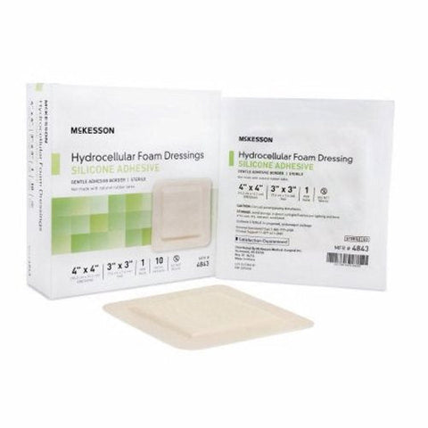 McKesson, Foam Dressing 4 X 4 Inch With Border Film Backing Silicone Gel 4843, 1 Each