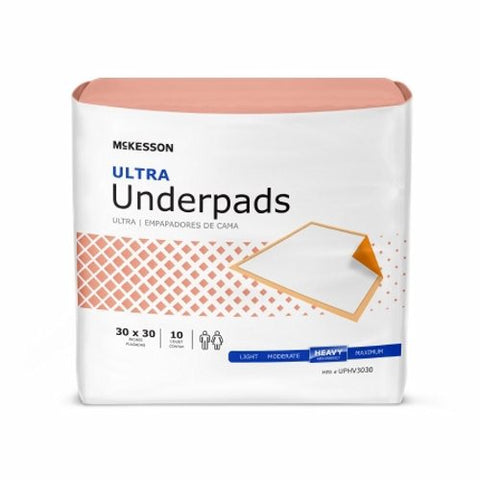 McKesson, Disposable Underpad 30 X 30 Inch Fluff Polymer Heavy Absorbency UPHV3030, Count of 10