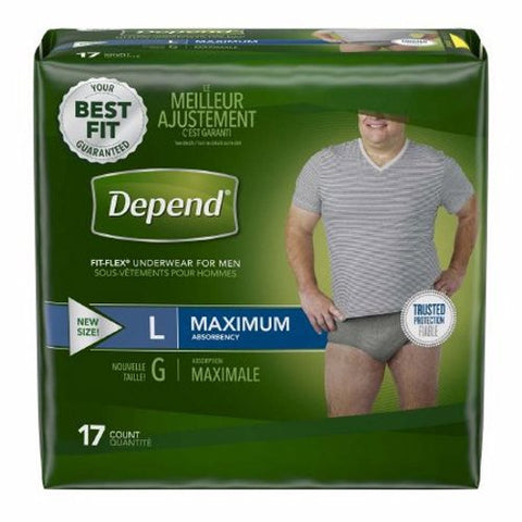 Kimberly Clark, Male Adult Absorbent Underwear Depend FIT-FLEX Pull On with Tear Away Seams Large Disposable Heavy, Pack Of 17
