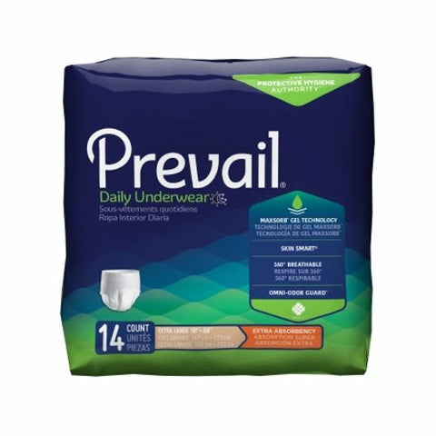 First Quality, Female Adult Absorbent Underwear Prevail Daily Underwear Pull On with Tear Away Seams X-Large Dispo, Pack Of 14