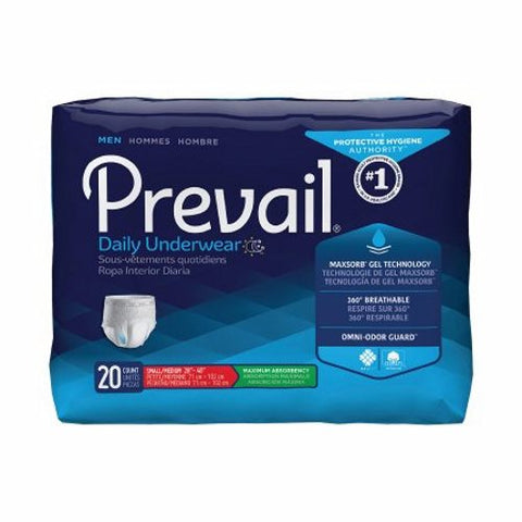 First Quality, Male Adult Absorbent Underwear Prevail Men's Daily Underwear Pull On with Tear Away Seams Small / M, Count of 20