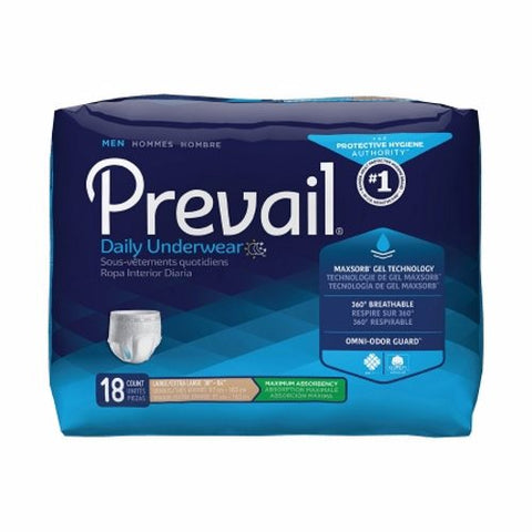 First Quality, Male Adult Absorbent Underwear Prevail Men's Daily Underwear Pull On with Tear Away Seams Large / X, Count of 18
