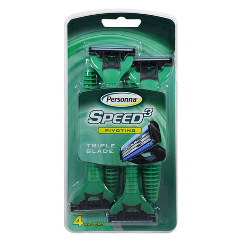 Triple Blade Speed 3 Pivoting Disposable Razor 4 Count by Personna
