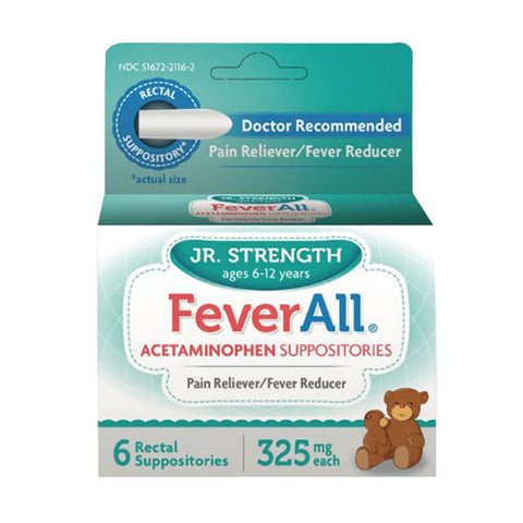 Feverall, Suppository Junior, 325 mg, 6 Each