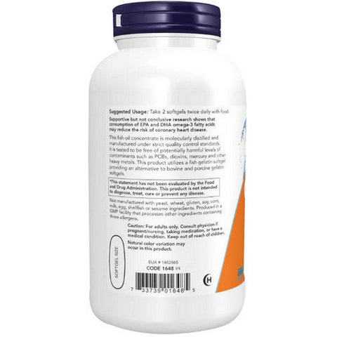 Now Foods, Omega-3 Molecularly Distilled Fish Softgels, 1000 mg, 200 Softgels