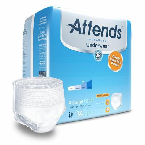 Unisex Adult Absorbent Underwear Attends Advanced Pull On with Tear Away Seams X-Large Disposable H White Case of 56 by Attends