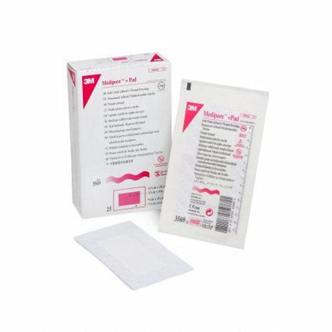 3M, Adhesive Dressing 3M Medipore 3-1/2 X 6 Inch Soft Cloth Rectangle White Sterile, Box Of 25
