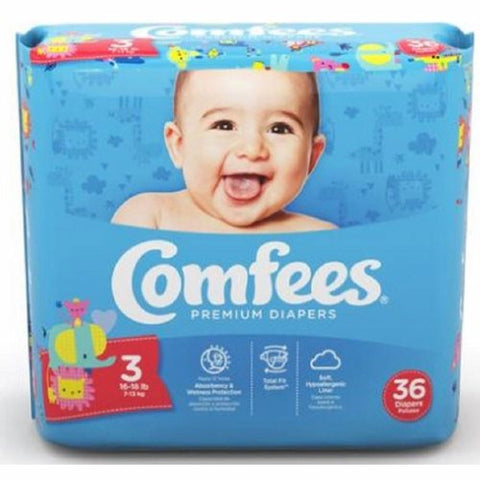 Attends, Unisex Baby Diaper Comfees Tab Closure Size 3 Disposable Moderate Absorbency, Case Of 4
