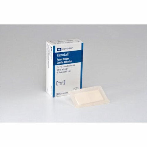 Cardinal, Foam Dressing 3-1/2 X 5-1/2 Inch With Border Film Backing Silicone 55546BG, Box Of 10