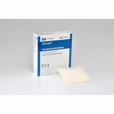 Cardinal, Foam Dressing 5-1/2 X 5-1/2 Inch With Border Film Backing Silicone 55566BG, Box Of 10