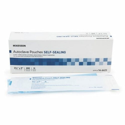 McKesson, Sterilization Pouch Ethylene Oxide EO Gas Steam 3-1/2 X 9 Inch 16-6423, Case Of 10