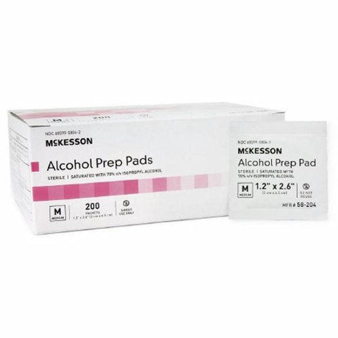 McKesson, Alcohol Prep Pad McKesson Isopropyl Alcohol, 70% Individual Packet Medium , 1.2 X 2 - 3/5 inch Steri, Box Of 200
