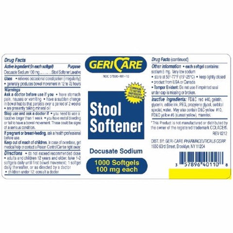 McKesson, Stool Softener Geri-Care Softgel 1,000 per Bottle 100 mg Strength Docusate Sodium, Count of 12