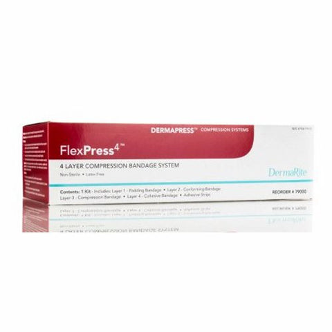 DermaRite, 4 Layer Compression Bandage System FlexPress4 4 Inch X 3-4/5 Yard / 4 Inch X 4-9/10 Yard / 4 Inch X, Box Of 1