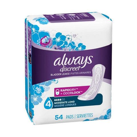 Always Discreet, Bladder Control Pad Always Discreet Moderate Absorbency DualLock Core One Size Fits Most Adult Fema, Pack Of 54