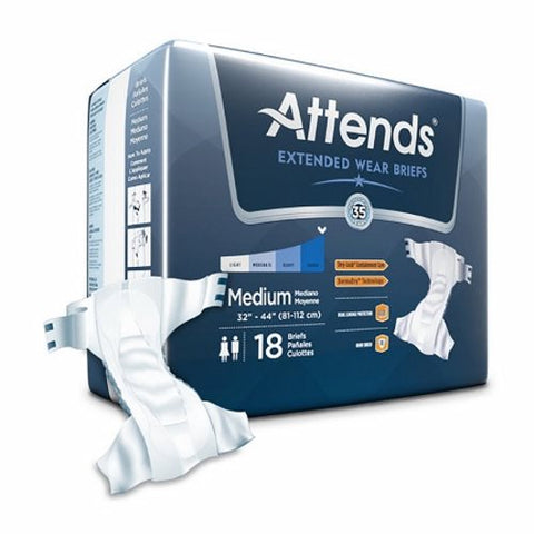 Attends, Unisex Adult Incontinence Brief Attends Extended Wear Tab Closure Medium Disposable Heavy Absorbenc, Count of 18