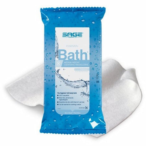 Sage, Rinse-Free Bath Wipe Essential Bath Medium Weight Soft Pack Scented, 1 Packet / 8 Count