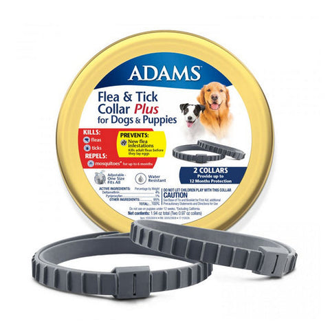 Adams, Flea & Tick Collar Plus for Dogs & Puppies, 2 Count