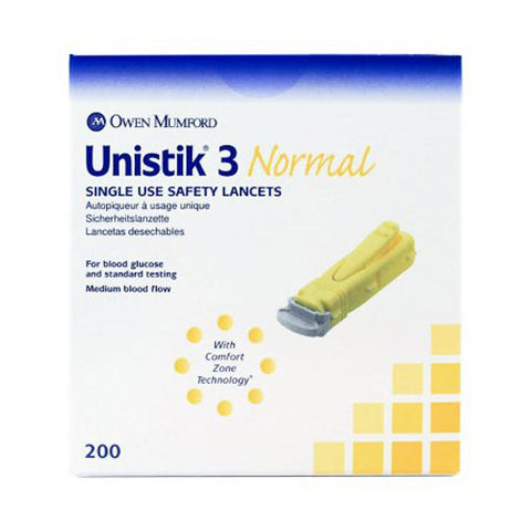 Unistik, 3 Normal Safety Lancet, Box Of 200