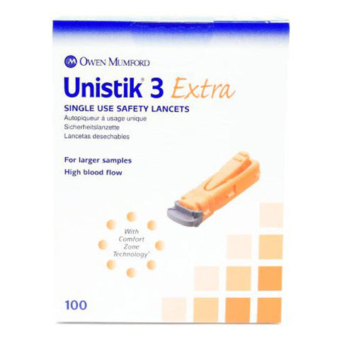 Unistik, 3 Extra Safety Lancet, Box Of 100