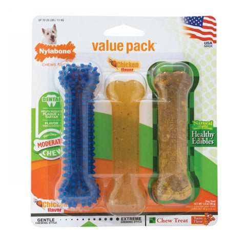 Nylabone, FlexiChew/Heathy Edibles Chew Value Pack Regular, 3 Packets