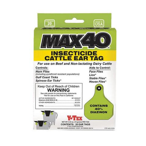 Y-Tex, MAX40 Insecticide Cattle Ear, 20 Tags
