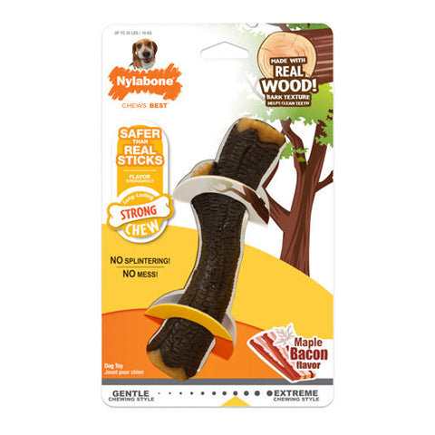 Nylabone, Nylabone Real Wood Stick Strong Dog Stick Chew Toy, Maple Bacon, 1 Each/Medium/Wolf (1 Count)