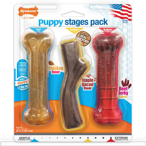 Nylabone, Nylabone Puppy Chew Stages Triple Chew Toy Pack, Bones, 1 Each/Medium/Wolf (3 Count)