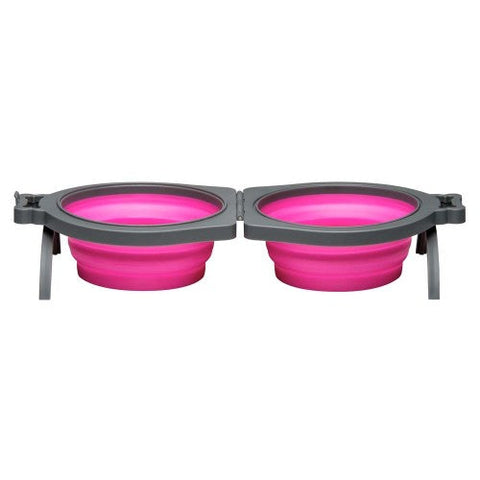 Loving Pets, Loving Pets Travel Double Diner Dog Bowl, Pink, 1 Each/Medium