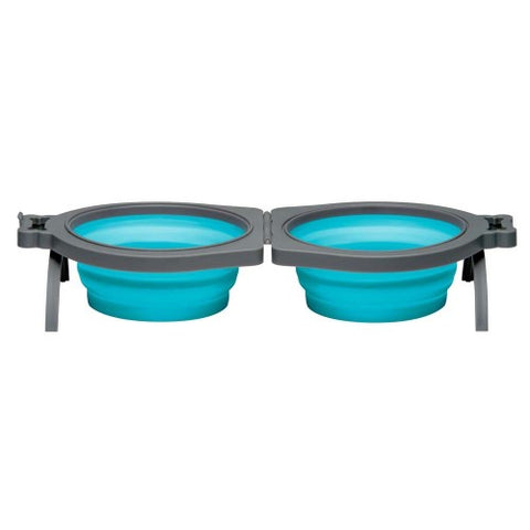 Loving Pets, Loving Pets Travel Double Diner Dog Bowl, Blue, 1 Each/Medium