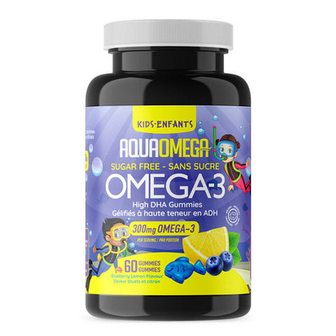 AquaOmega, High DHA Kids Gummies Blueberry, 60 Gummies