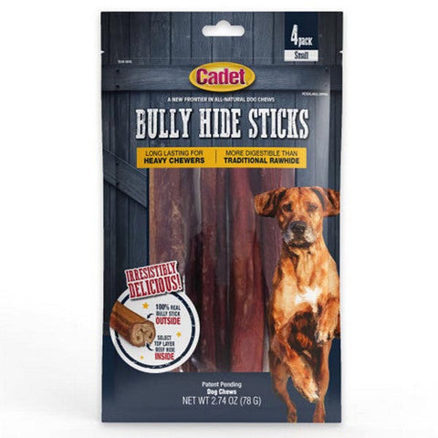 Cadet, Bully Hide Sticks All Natural Dog Chews Small Stick, 4 Count