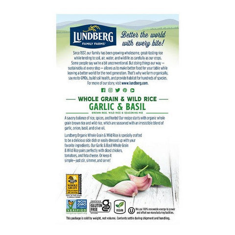 Lundberg, Organic Whole Grain Garlic And Basil Rice And Wild Rice, 6 Oz (Case Of 6)