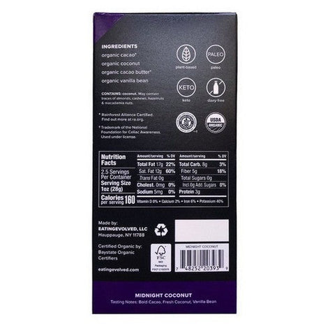 East Park Research, Organic Midnight Coconut Cocoa Chocolate Bar, 2.3 Oz(Case Of 8)
