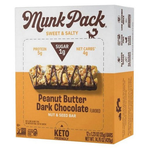 Munk Pack, Peanut Butter Dark Chocolate Keto Nut And Seed Bar, 1.23 Oz(Case Of 12)
