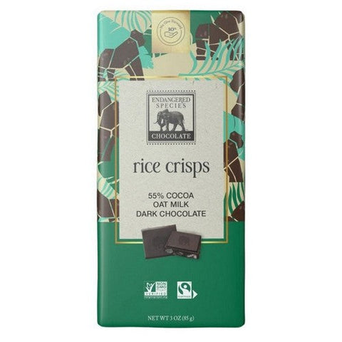 Endangered Species, Oat Milk Rice Crisp Plus Dark Chocolate Bar, 3 Oz(Case Of 12)