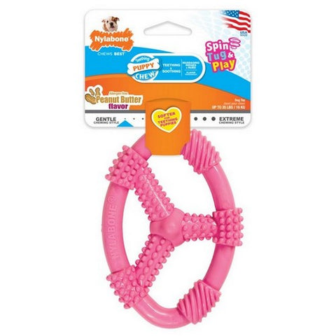 Nylabone, Puppy Chew Spin Tug And Play Toy Peanut Butter Pink, 1 Count / Up To 35 Lbs (Medium / Wolf)