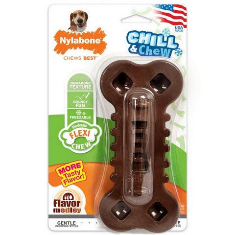 Nylabone, Flexi Chew Chill And Chew Toy with Treat Pockets, 1 Each, Flavor Medley, Brown Medium / Wolf - Up To 35 Lbs