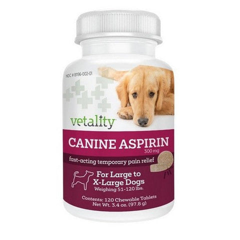 Vetality, Vetality Canine Aspirin Chewable Tables, 300mg, 120 Count