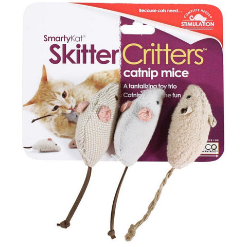 SmartyKat, SmartyKat Skitter Critters Mice Catnip Toy, Grey, Tan, 3 Pack
