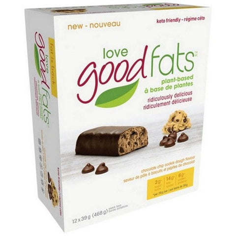 Love Good Fats, Fats Chocolate Chip Cookie Dough Bars, 39 Grams X 12 Count